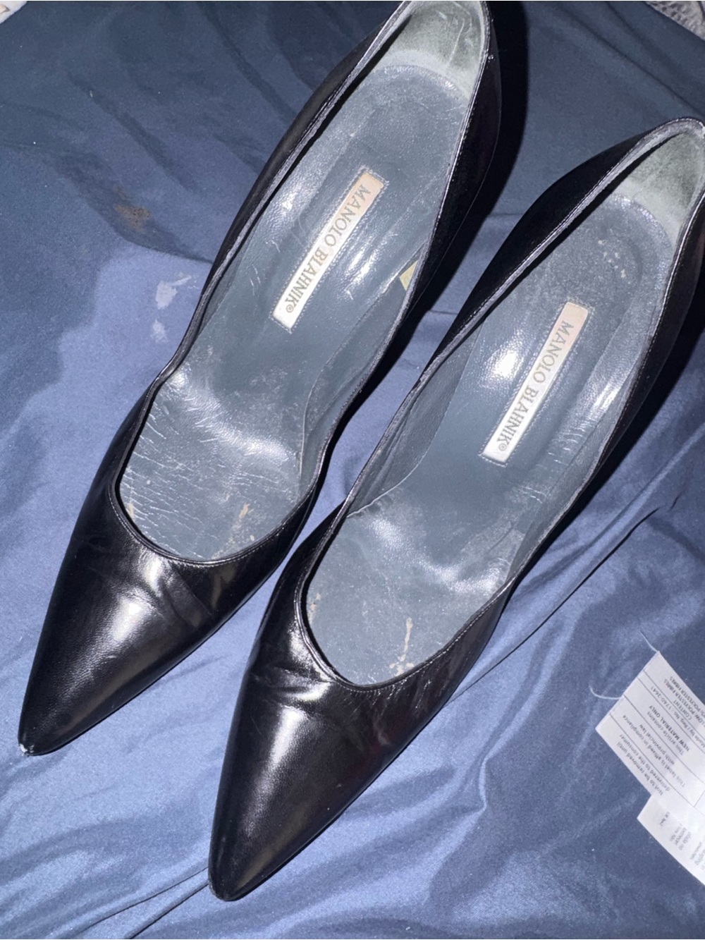 Manolo Blahnik Black Pointed-Toe Leather Pumps